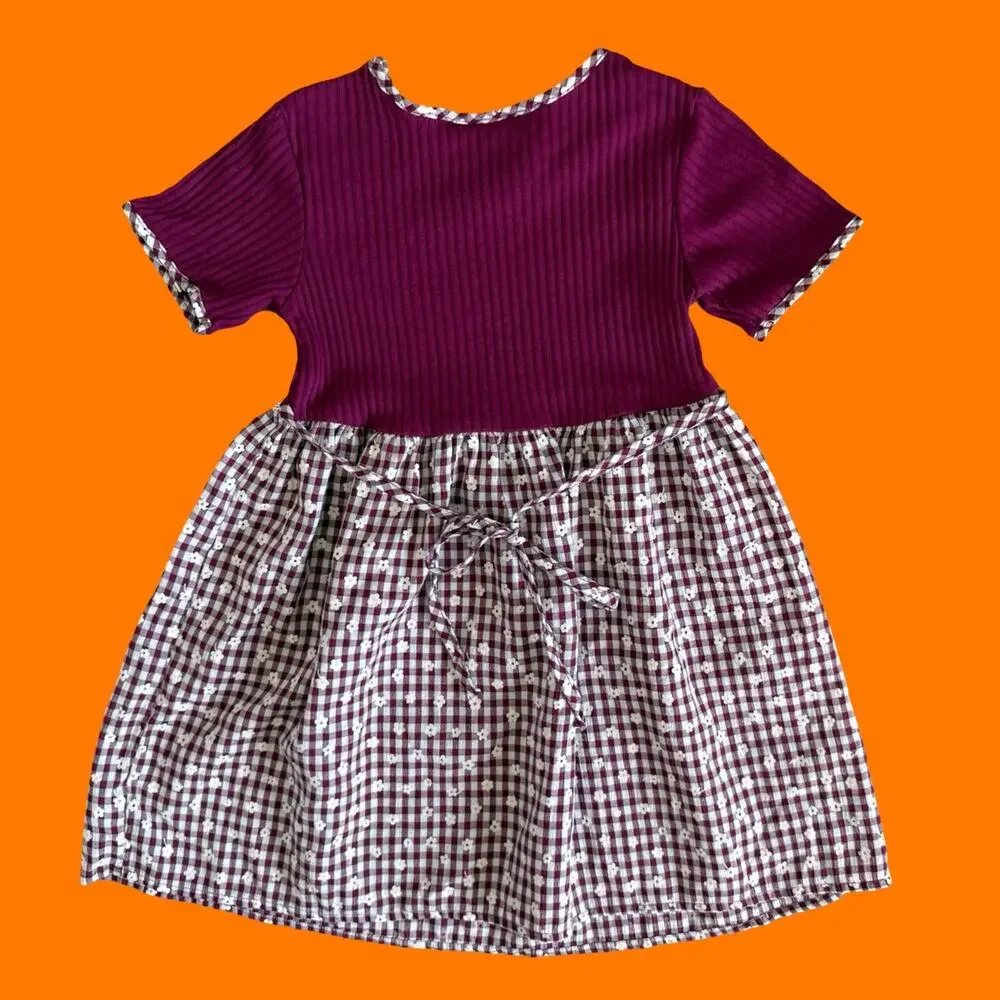 90's vintage grunge plaid floral rosette kids little girls babydoll dress Size 4
